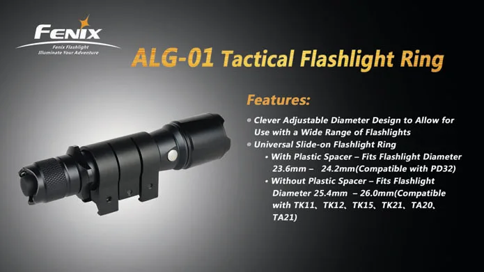 Fenix ALG-01 Tactical Flashlight Ring Weapon Mount For TK09 TK11 TK12 TK15 TK21TA20 TA21 PD32 |