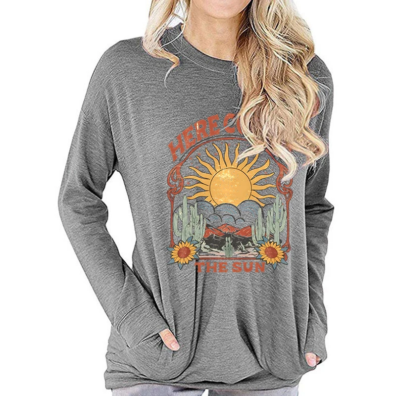 Женская футболка с принтом Один приходит солнце модная одежда длинными рукавами