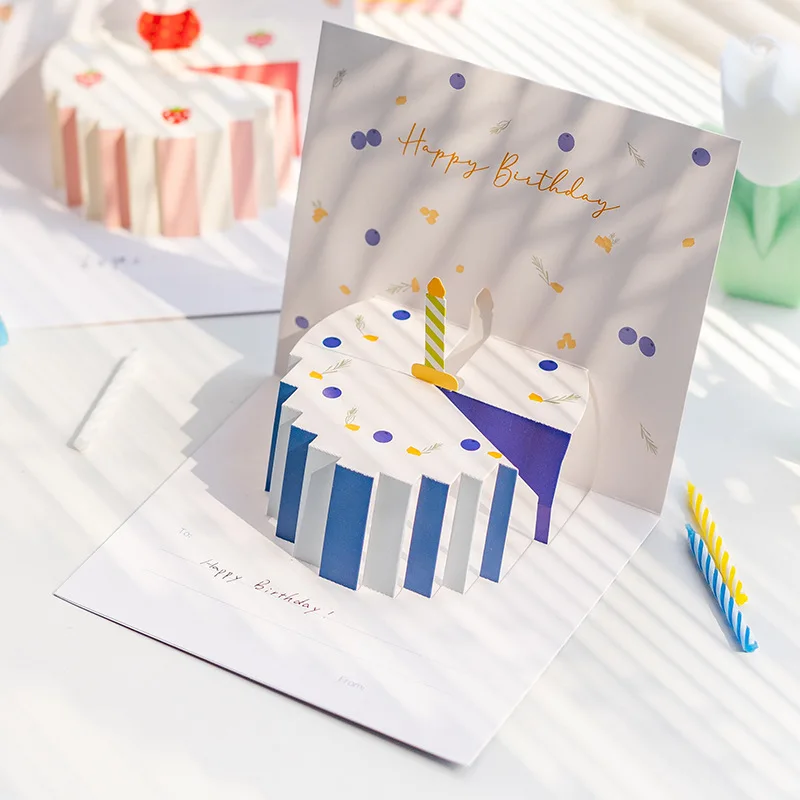 

2 шт. 3D Поздравительные открытки с тортом, открытка на день рождения для конвертов, складная записываемая открытка, скрапбукинг, приглашение на день рождения