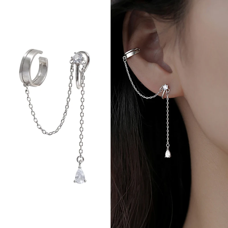 

1Pcs Punk Crystal Chain Earrings Simple Long Tassel Zircon Drop Piercing Ear Cuffs Jewelry for Women Fairy Ear Cuff Earring