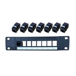 8-Port CAT5e Shielded Patch Panel RJ45 10G Ready Plastic Housing Color-Coded Labeling for T568A and T568B Wiring, Black