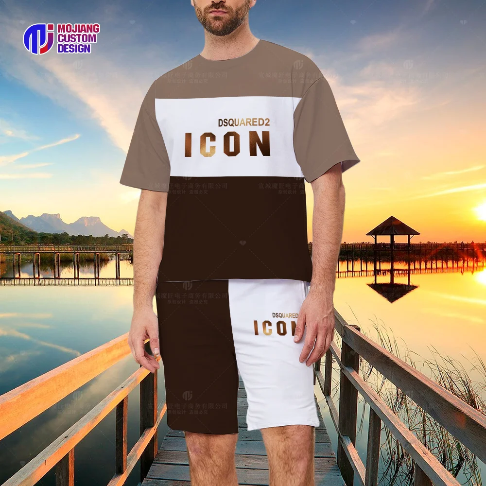 DSQICOND2 Casual Fashion Classic Letter Print Unisex DSQ ICON Beach Shorts Street Fashion Crewneck Tee Set