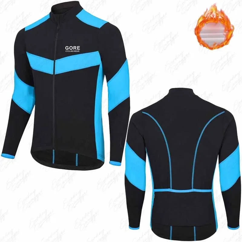 

Gore Cycling Wear Men's Winter Warm Jacket Thick Thermal Fleece Bicycle Clothing MTB Long Sleeve Wool Tops Road Bike Jersey