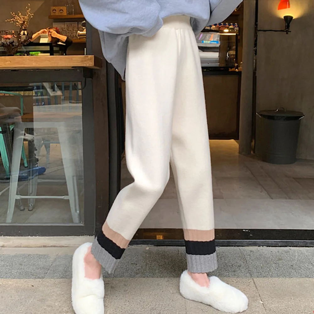 

Брюки женские трикотажные прямые с широкими штанинами и высокой талией