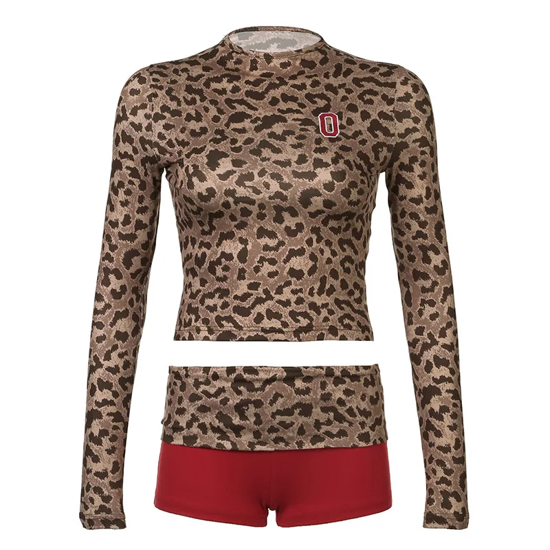 Леопардовый принт контрастный цвет пуловер с круглым вырезом и длинными