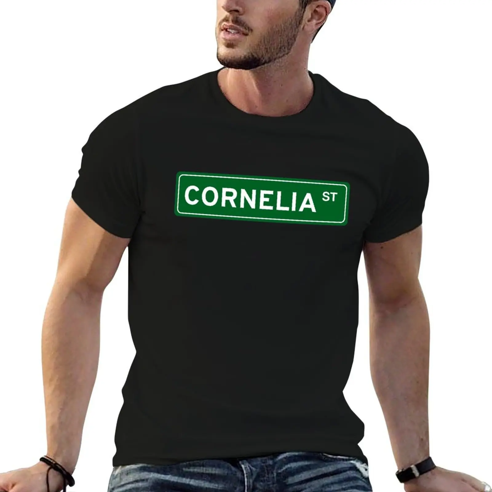 Фото Футболка Cornelia Street Road Sign, повседневный топ больших размеров для активного отдыха №1