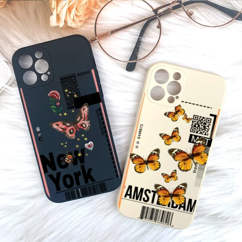 

Air Ticket Phone Case For IPhone 14 11 12 13 Pro Max X XR XS Max 6 6S 7 8 Plus SE 2022 Liquid Square Color Phone Cover