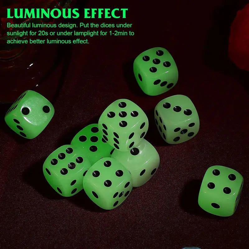 

Dices 6 Sided Dices Party Table Game Dices Luminous D6 Dices Game Dice Props Mini Dices Table Dice Game Props Luminous Dice Set
