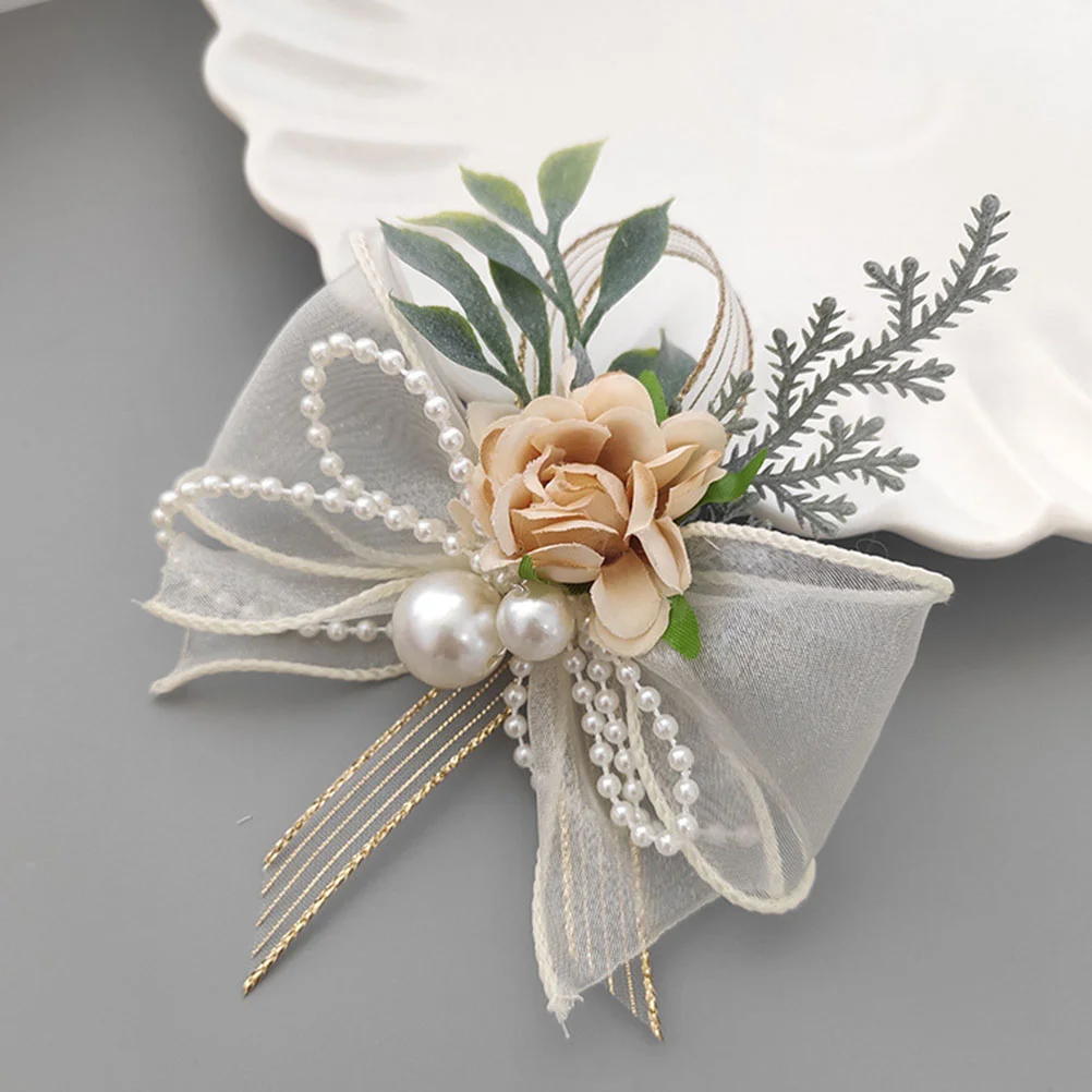 

Corsage Boutonniere Champagne Set Rose Wrist Flower Floral Bracelets Bridegroom Men Corsages Bridesmaid Wristlet Band Bracelet