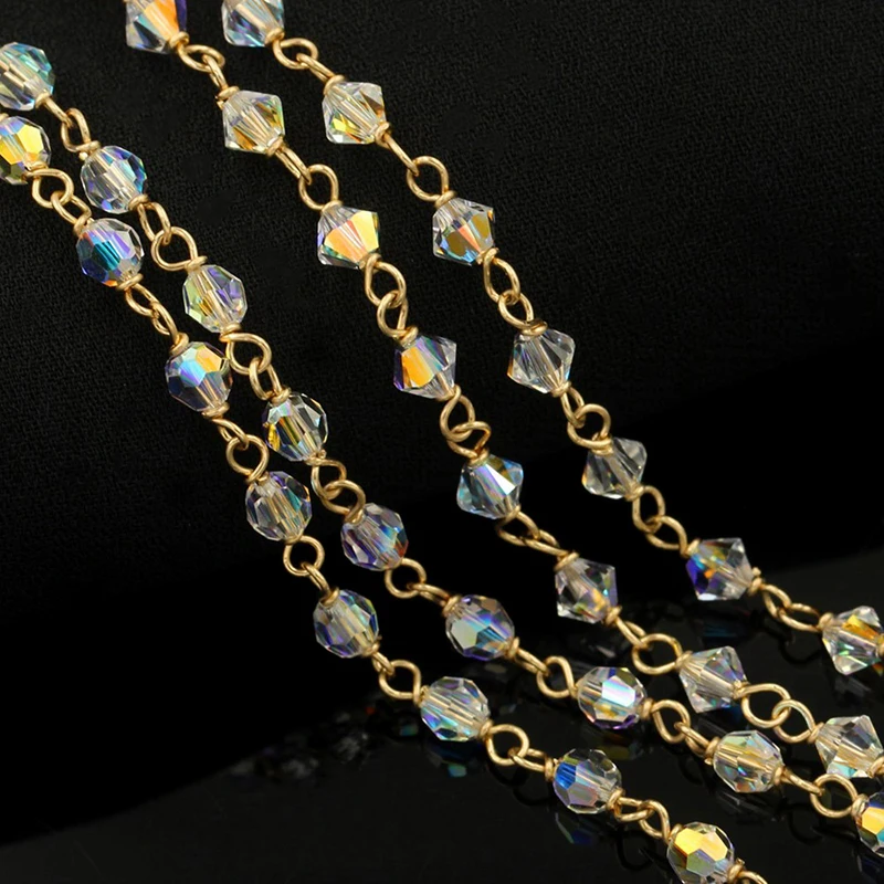 Цепочка золотого покрытия 14К с хрустальными бусинами 4 мм BTOO Be The Only One (1 метр)