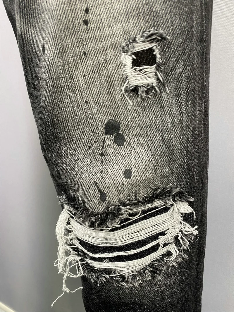 New Men's Dsquared2 Buttons Jeans Ripped For Male Skinny  Pants Men's Denim Trousers Top Quality Slim Jeans 9835