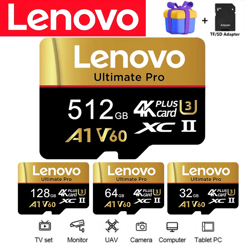Фото Оригинальная карта памяти Lenovo Micro TF/SD XC 16GB 512GB 256GB 128GB 32GB 64GB Class 10 U3 4K для ноутбуков и настольных ПК, высокая скорость №1