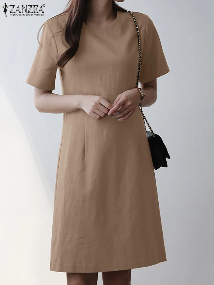

Elegant Dresses For Women Summer Work Sundress Fashion O Neck Dress ZANZEA Female Short Sleeve Holiday Vestidos Oversized Robe