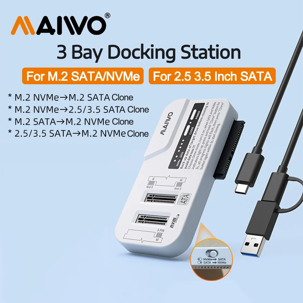 Фото Корпус MAIWO 3 Bay M.2 NVMe/SATA SSD для 2,5 