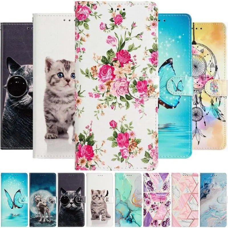 Милый чехол с рисунком для Huawei Y5, Y6, 2018, Y7 Prime 2019, Y5P, Y6P, Y7A, Y6S, Nova 8i, 9, Enjoy 7S, слот для карт, защитный флип-чехол D18D