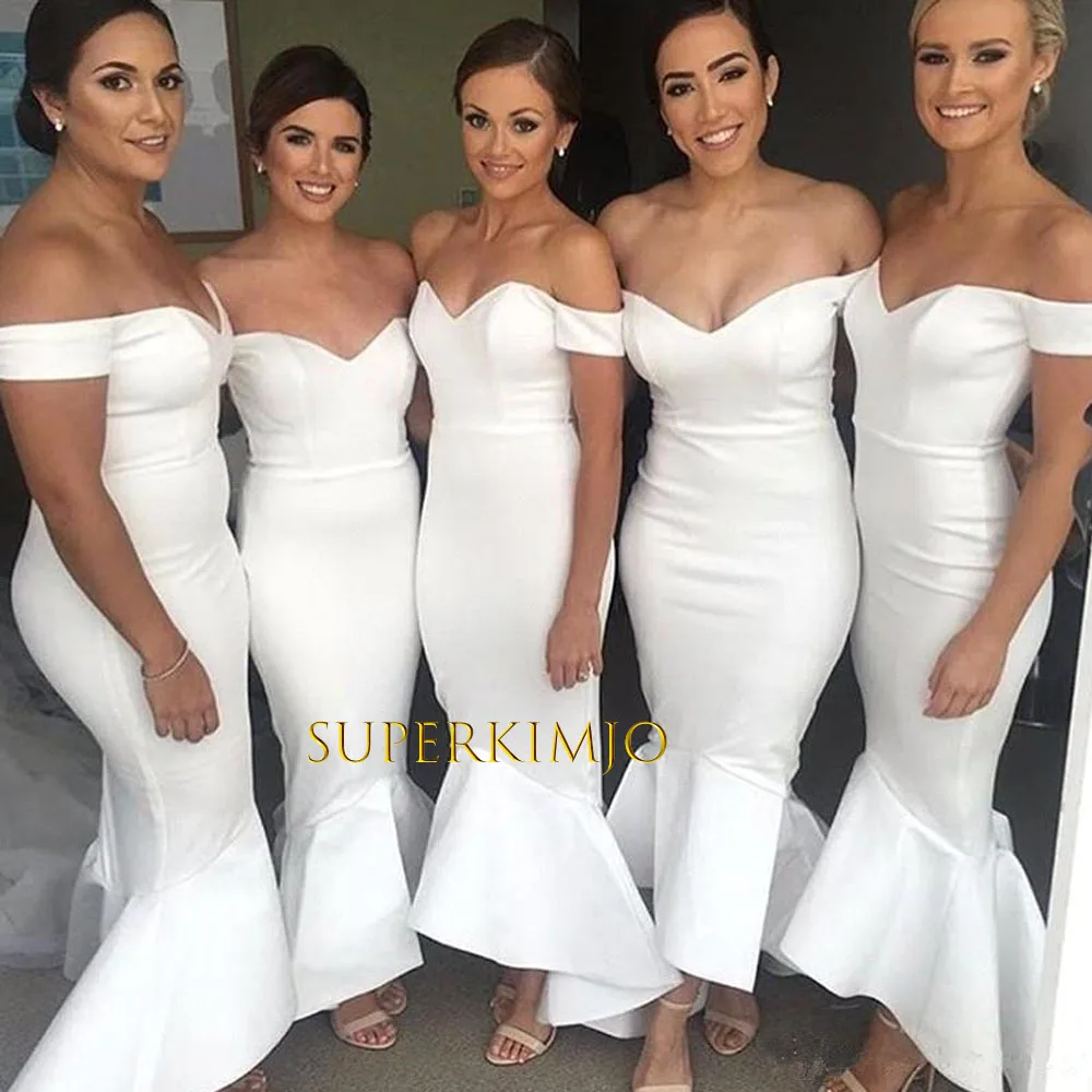 

Вечерние платья SuperKimJo белые длинные платья с юбкой-годе из атласа с открытыми плечами вечерние платья