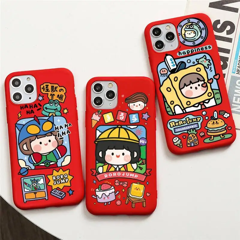 

Rorojump Cartoon Couple Boy Girl Game console Phone Case For iphone 13 12 11 Pro Max Mini XS 8 7 6 6S Plus X SE 2020 XR Red