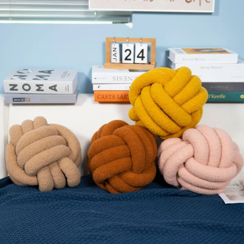 

Handwoven Knotted Ball For Home Decoration Lamb Plush Sofa Pillow Bedside Cushion