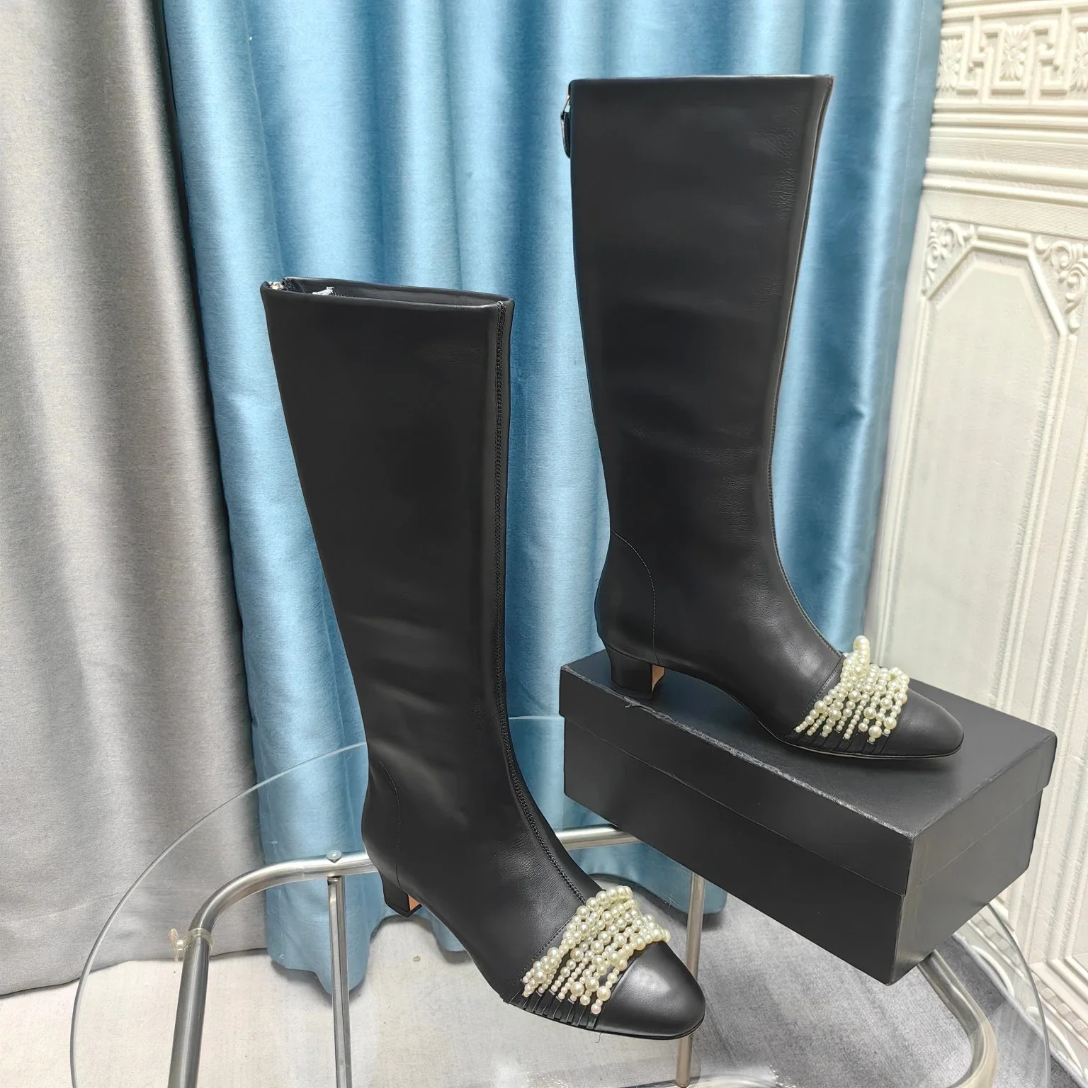 Новая обувь Женские сапоги из натуральной кожи Сапоги до колена на среднем