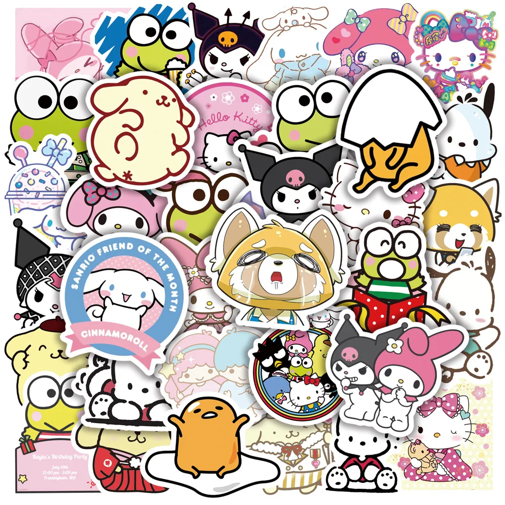 

50pcs Sanrio Cute Cartoon Stickers Hello Kitty Anime My Melody Kuromi Cinnamoroll Kids Toy Stickers Creative Tattoo Stickers Toy