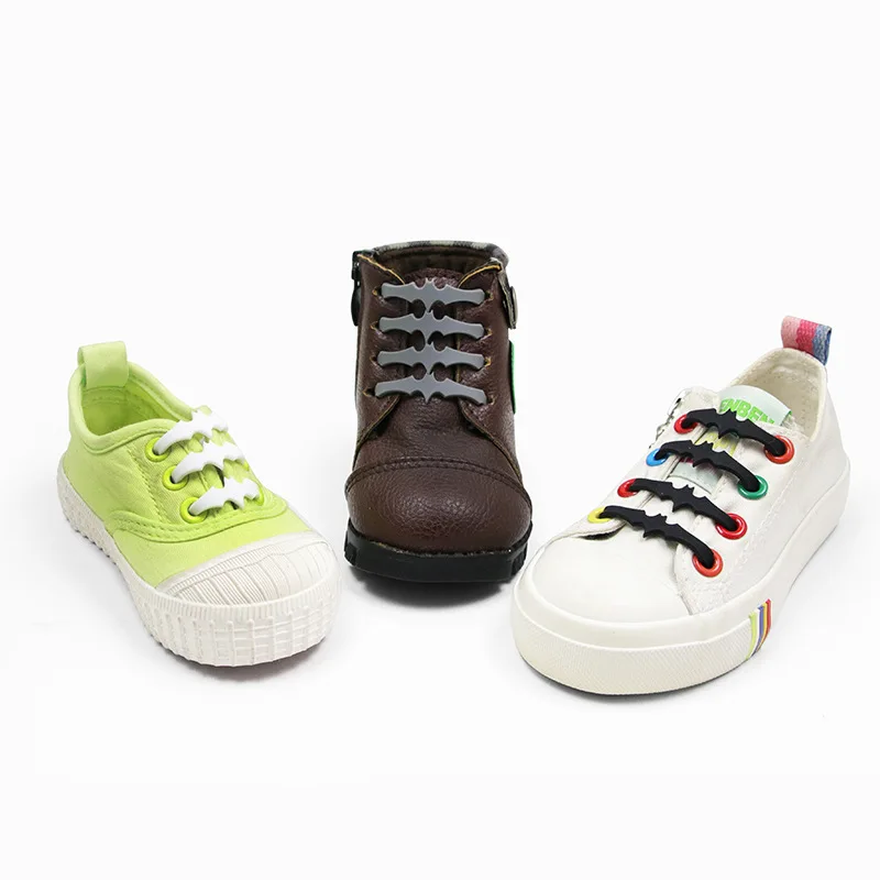 12Pcs/Set Creative Elastic Silicone Shoelaces Children Athletic Running No Tie ShoeLaces All Sneakers Shoes Lace