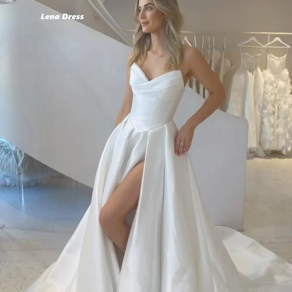 Lena Wedding Dress Party Dresses Атласное платье с боковым разрезом Tube Top Line A Женское вечернее