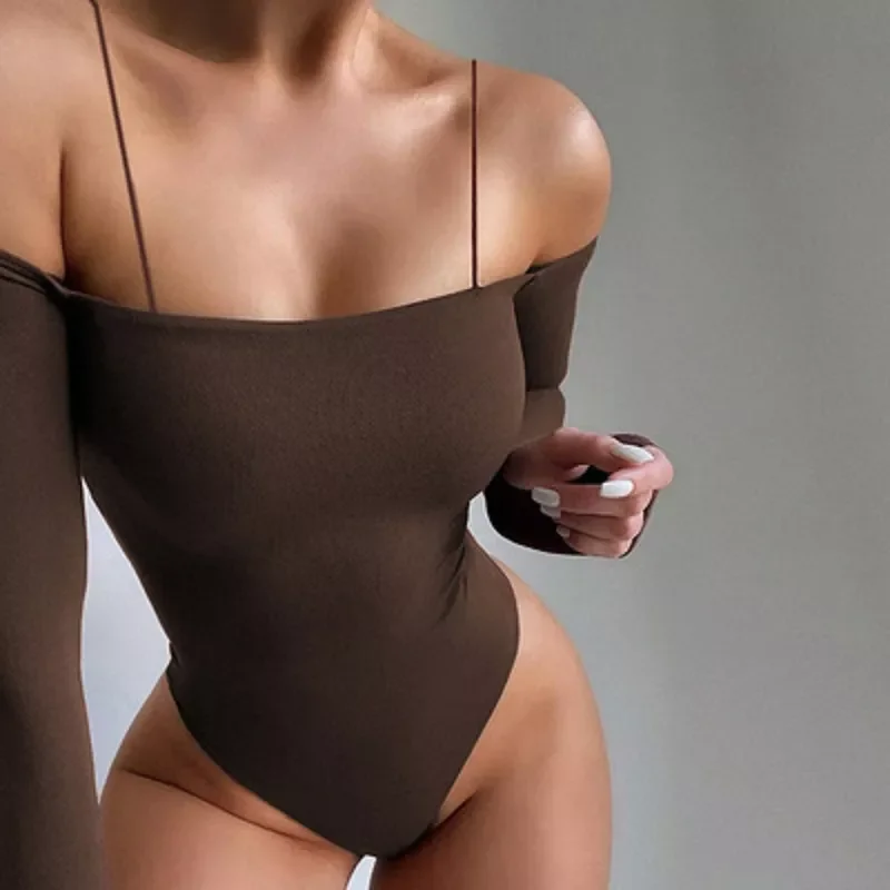 New in new hotel sexy street women's solid color one-shoulder sling long-sleeved tight-fitting slim-fitting jumpsuit casual
