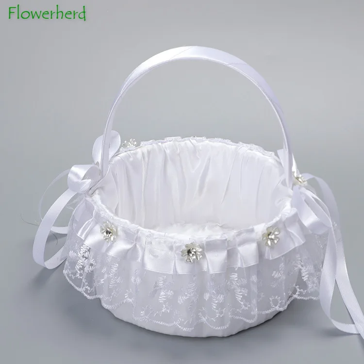

Western Wedding Supplies Wedding Flower Basket Bride Bridesmaid Hand Holding Flower Basket White Bow Party Supplies