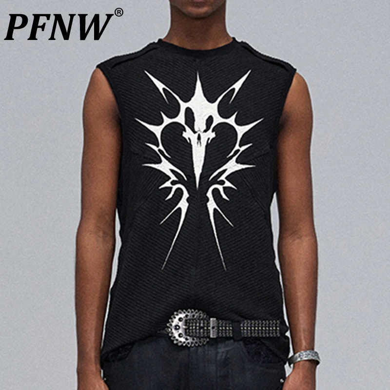 

PFNW Summer New Men's American Street Hip Hop Sexy Elastic Tank Tops Versatile Print Darkwear Breathable Tide Casual Tee 28A3022