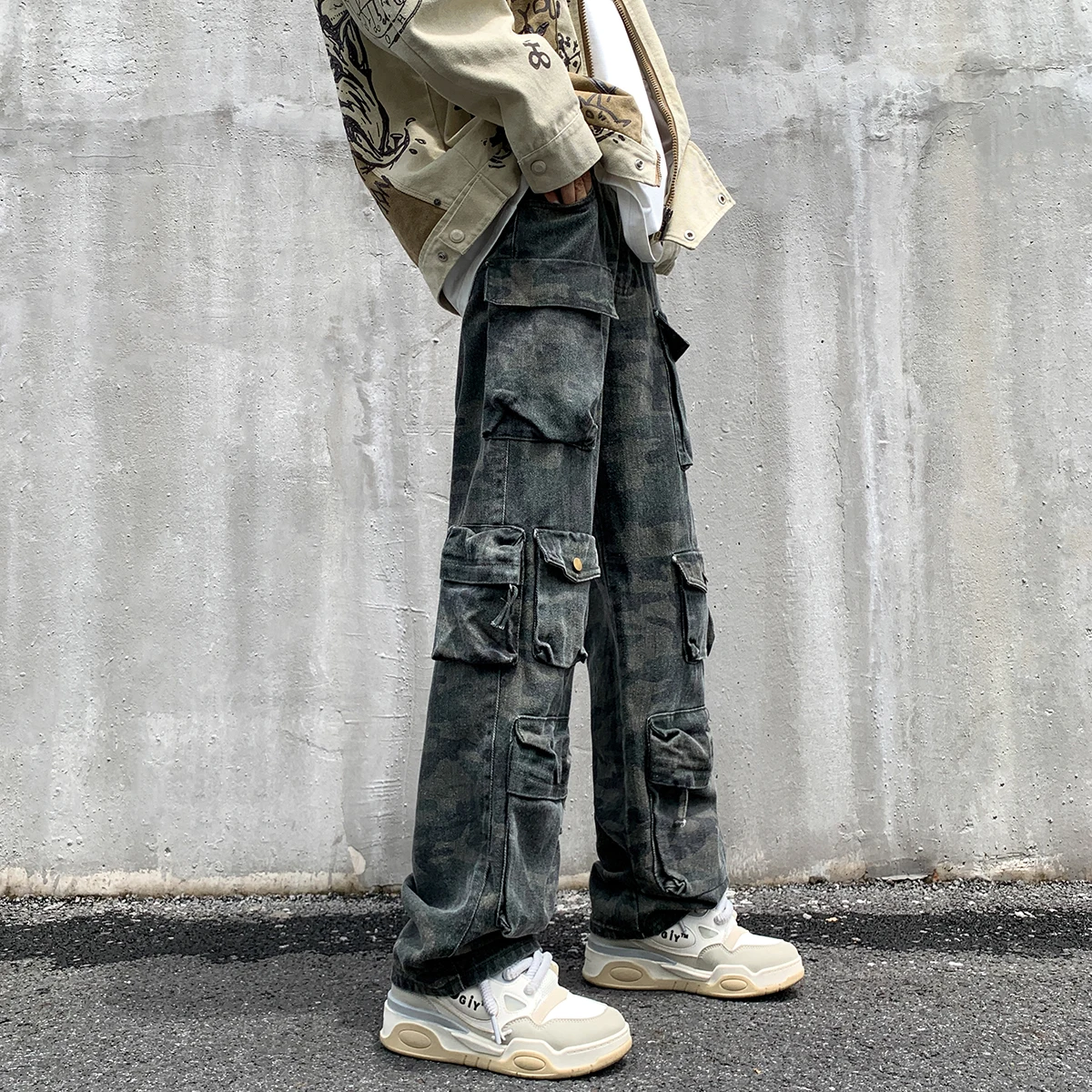 

Camouflage Cargo Pants Men Multi-pockets Tactics Pant Harajuku Mens Loose Casual Pants Street Outdoors Hip-hop Mopping Trousers