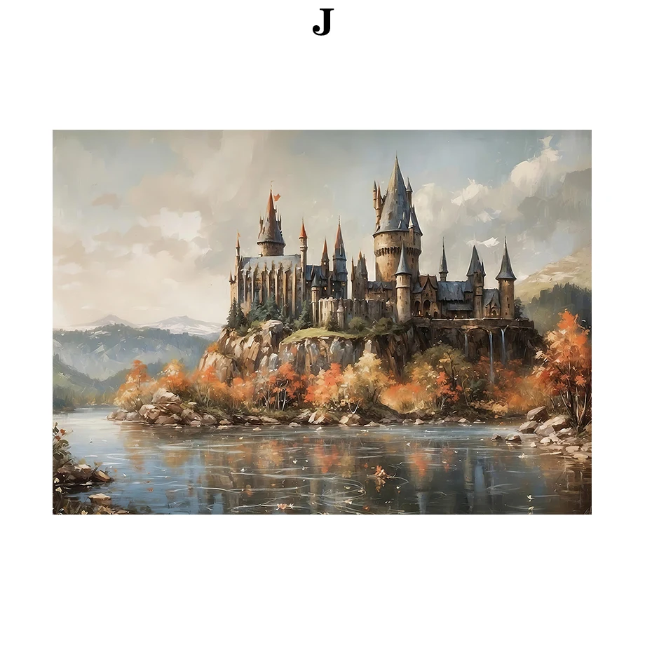 

Кольцо-кольцо «гора и вода», Волшебный дом с мостом, модное настенное искусство, Картина на холсте, Постер в скандинавском стиле, декор для комнаты