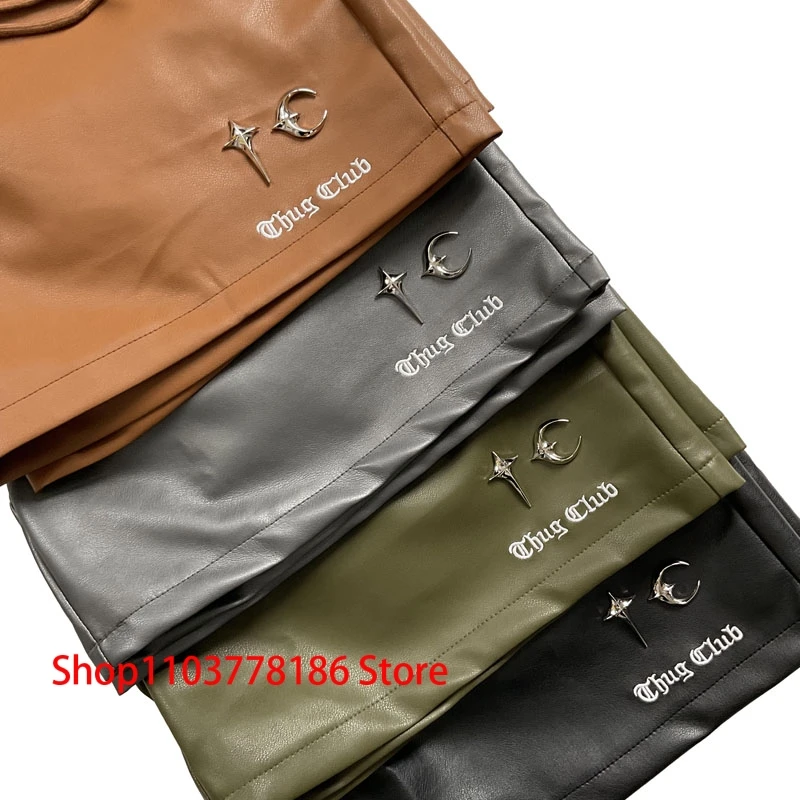 THUG CLUB шорты High Street винтажные короткие брюки из искусственной кожи с