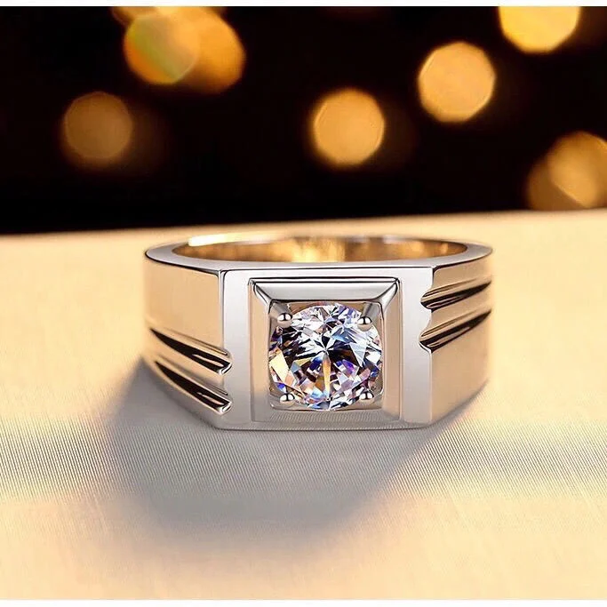 

New High Quality Gift Fashion Temperament Copy 100% Real Moissanite Stonee Stone Men's Ornament Open Wedding Diamond Ring