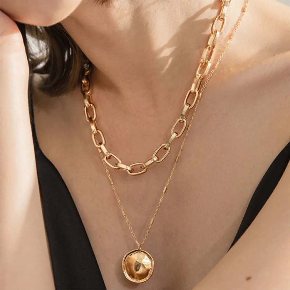 

IFMIA Bohemian Round Pendant Necklace Woman Fashion 2022 Trend New Link Chain Necklace for Women Female Jewelry Gift
