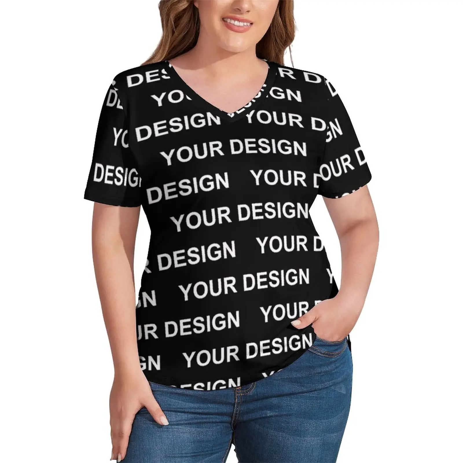 Add Design Customized T Shirts Custom Made Your Image Street Fashion V Neck T-Shirt Vintage Plus Size Tees Beach Print Tops Gift