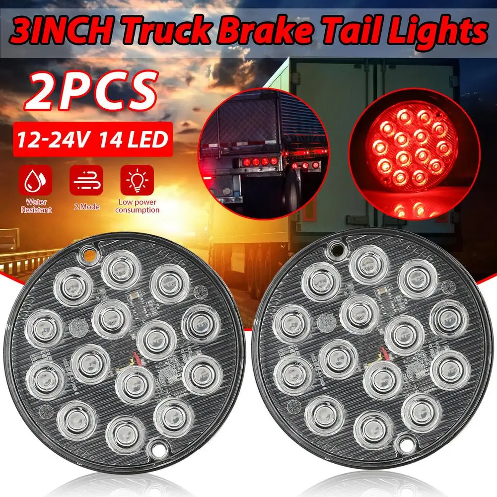 

2Pcs 12V 14 LED Car Round Red Taillights Rear fog Light Waterproof Stop Brake Running Reverse Lamp For Truck Trailer Lorry