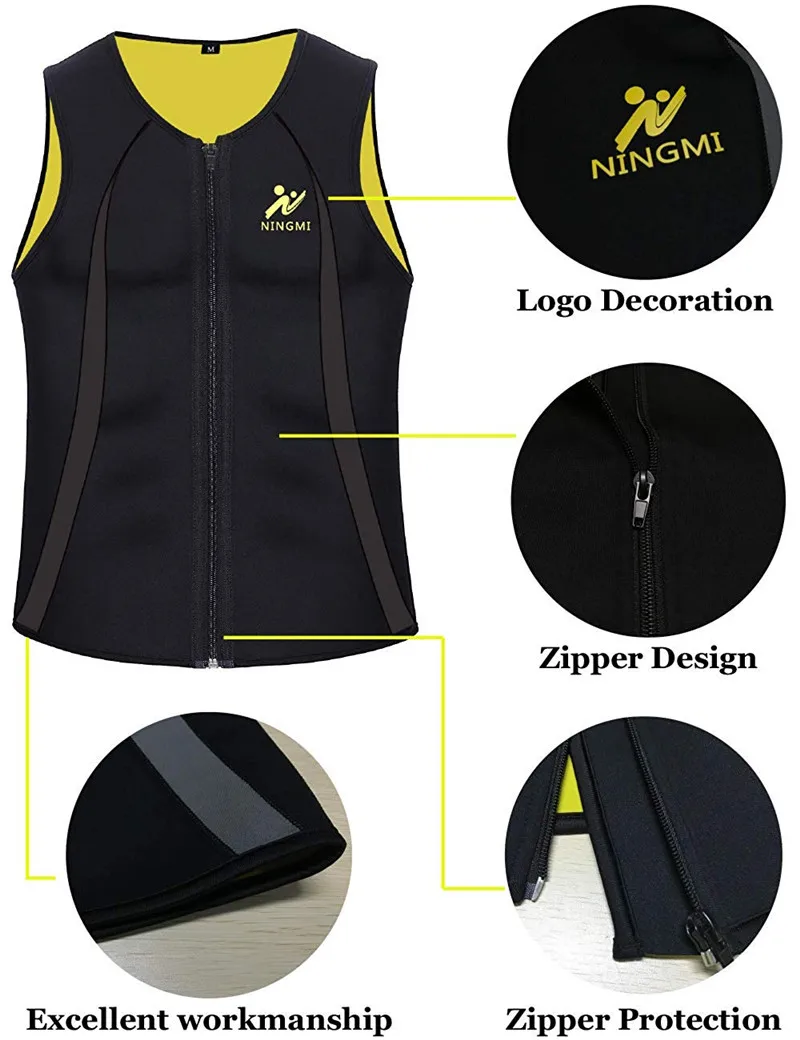 NINGMI Men Sauna Vest Slimming Waist Trainer Tank Top Neoprene Slim Body Shaper Male Workout Corset Compression Shapewear Strap