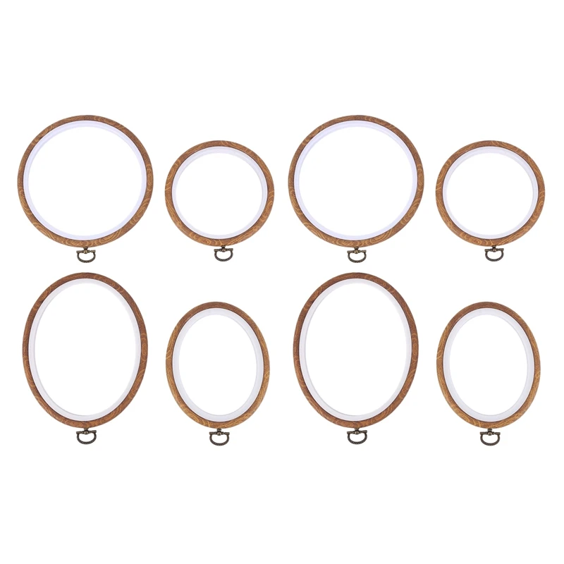 

AFBC 8 Pieces Embroidery Hoops Cross Stitch Hoop Imitate Wood Embroidery Circle And Oval Set For Art Craft Sewing And Hanging