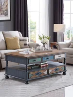 Mediterranean coffee table small family living room American retro double drawer high painted coffee table