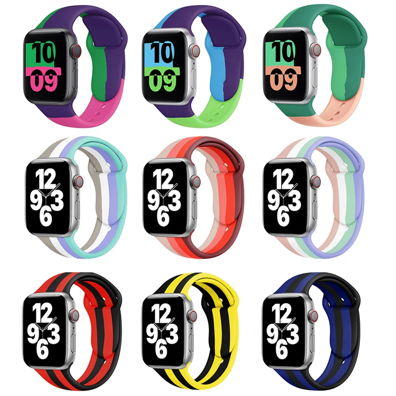 Soft Silicone Sport Band for Apple Watch SE 7 Series 44MM 40MM rubber Watchband Strap on smart iWatch 654321 42MM 38MM bracele
