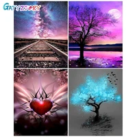 gatyztory coloring by number blue tree kits for adults handpainted diy frame oil painting scenery home decor gift 60x75cm