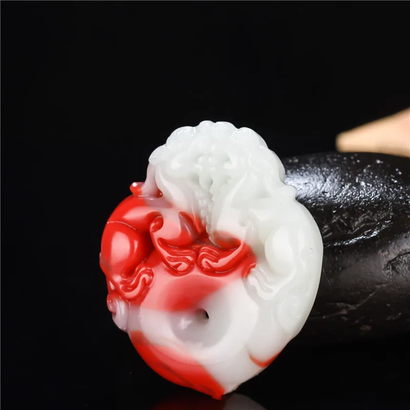 

Xinjiang Gobi Hetian Jade Double-sided Jade Pendant Chicken Blood Jade Men's and Women's Money Transfer Pendant Sweater Chain