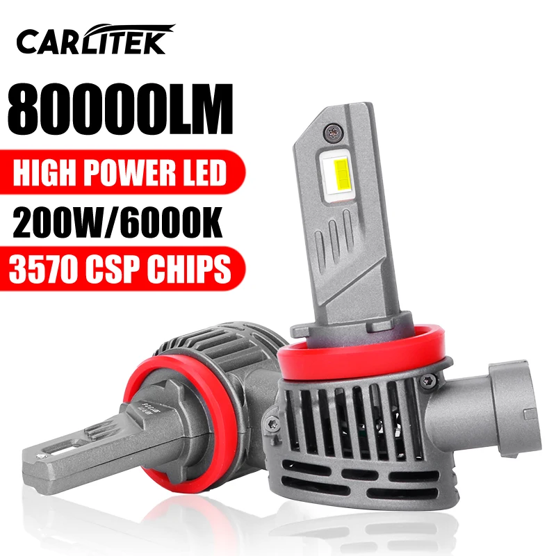 

CARLitek H11 Led Headlight 80000LM 200W High Power CSP Chips H7 H8 H9 9005 9006 HB3 HB4 9012 Led Headlamp Mini Size Fog Lights