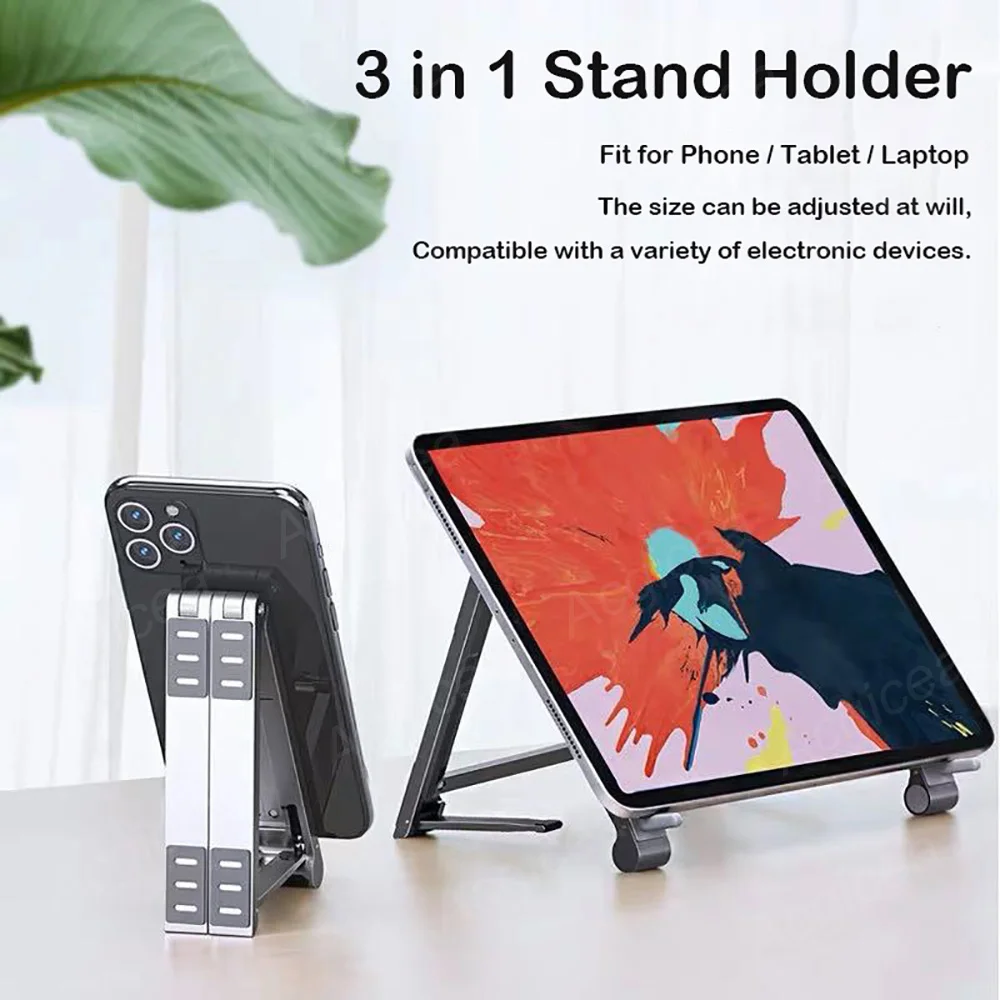 

Foldable Laptop Stand Holder 3 in 1 Portable Notebook Holder for iPhone Xiaomi Multifunction Adjustable Non-slip Desktop Bracket