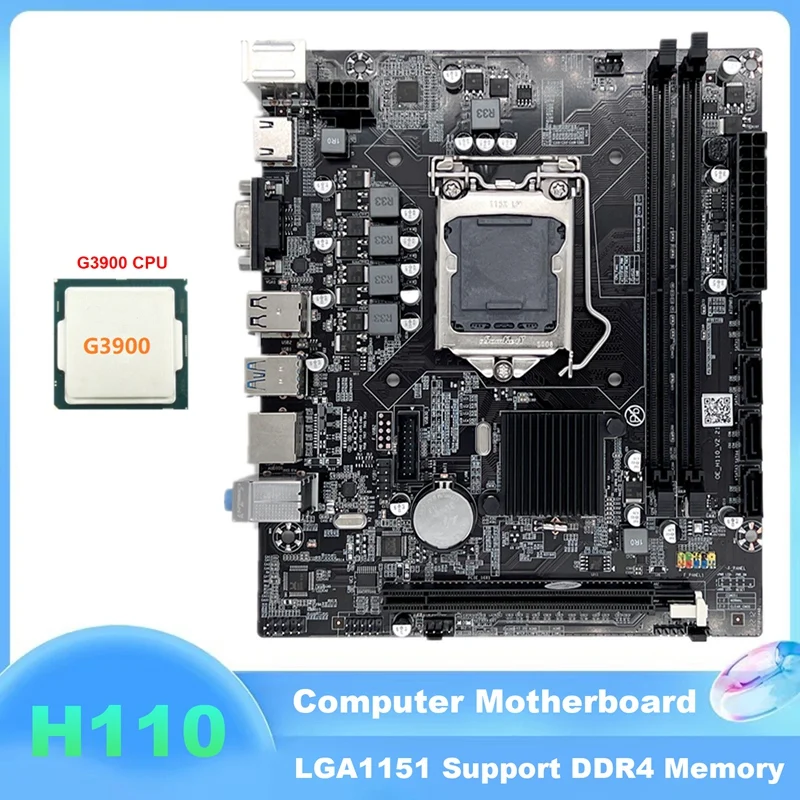 H110 Computer Motherboard LGA1151 Supports Celeron G3900 G3930 Series CPU Supports DDR4 Memory With G3900 CPU