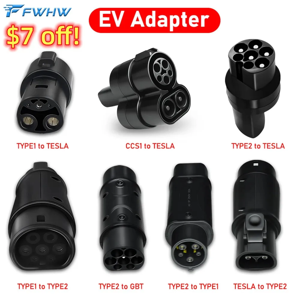 

FWHW EV Charging Adapter for Tesla Type1 Type2 GBT Type 2 to Type 1 Adapter Car Charging Port CCS1 EVSE Charger Adaptor