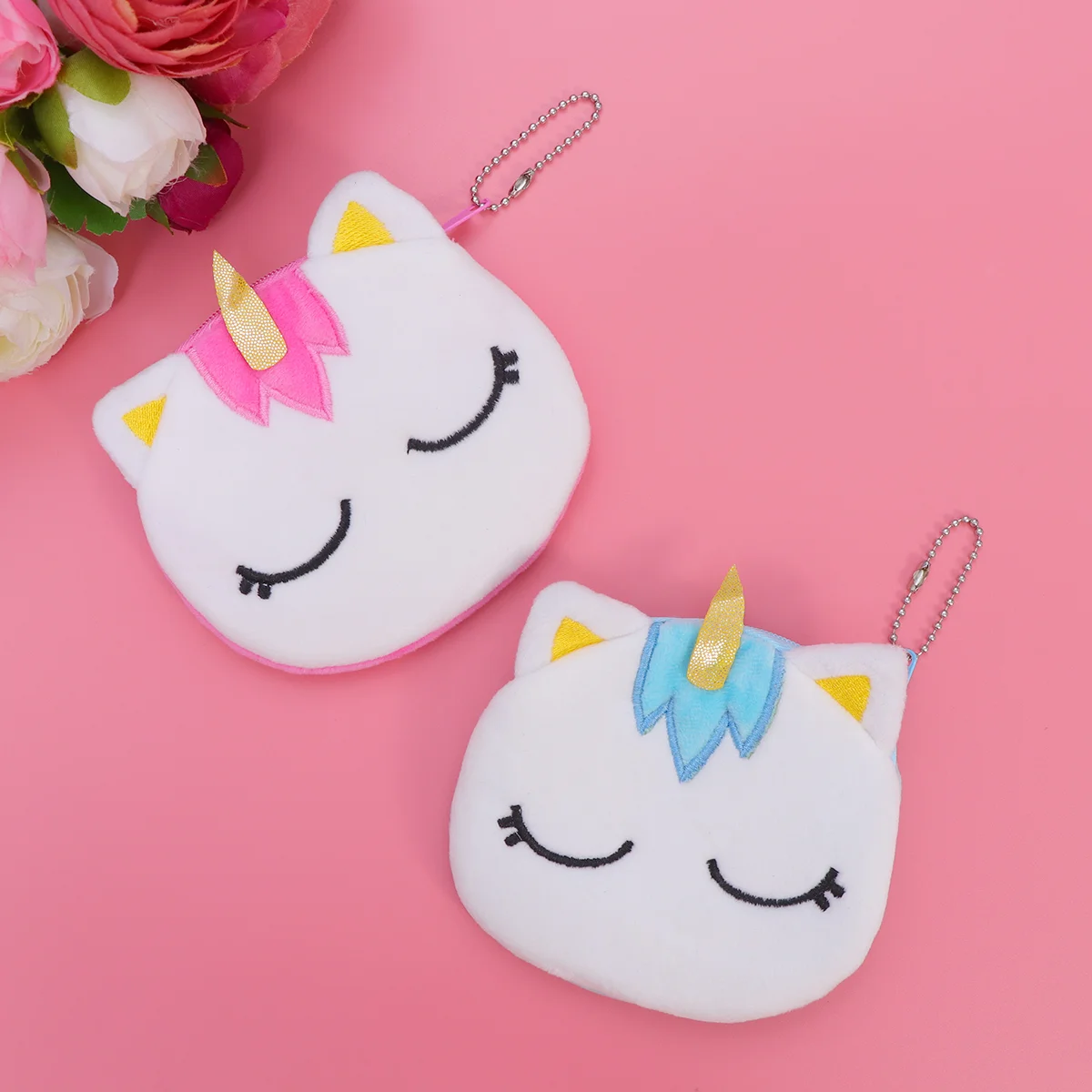 

2PCS Plush Unicorn Wallet Pocket Change Holder Kids Cartoon Key Handbag for Stident Children
