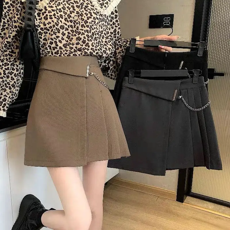 Women Irregular Skirt 2022 Autumn Winter New Retro High Waist A-line Bag Hip Skirt Thin Temperament Pleated Casual Short Skirt