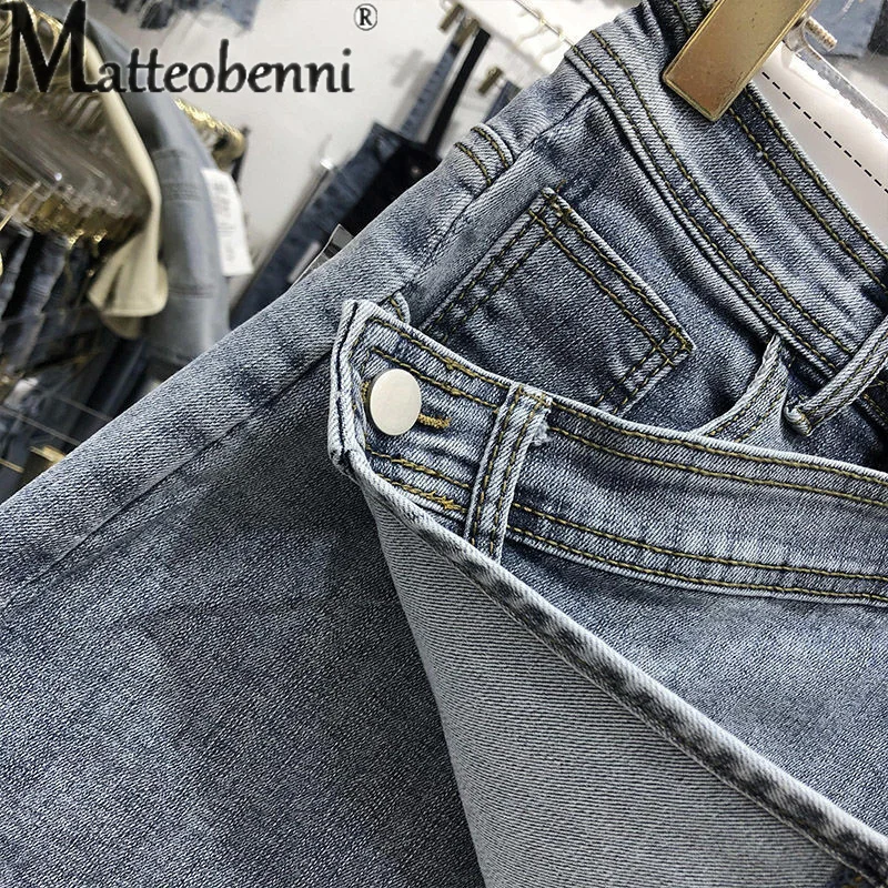 Fashion Trend Korean Version Denim Shorts Ladies Summer Casual Streetwear Women's Irregular Button Splicing Three Quarter Pants