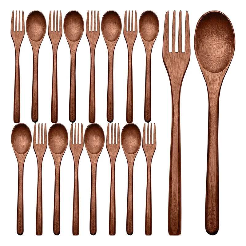 

16Pcs Wooden Spoons Forks Set Including Wooden Spoons and Wooden Forks Japanese Wooden Utensil Set Reusable Handmade